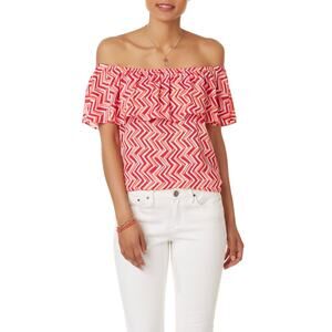 Simply Styled Womens  L Off Shoulder Chevron Pink Bohemian Flowy Breezy Feminine